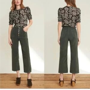 Veronica Beard Crosbie Green Corduroy Cropped Wide Leg Pants High Rise Size 26